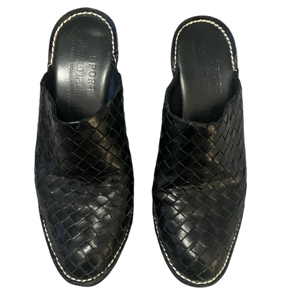 Donald Pliner Black Woven Leather Busy Heeled Platform Mule Clog Bootie Shoes - Picture 7 of 16